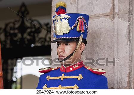 Picture - Honor Guard Standing In Front Of Palacio De Carondelet (Presidential Palace), Quito, Pichincha, Ecuador. Fotosearch