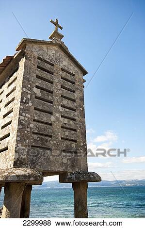 Stock Photo - Horreo Or Traditional Grain Store In Corrubedo, Galicia, Spain. Fotosearch