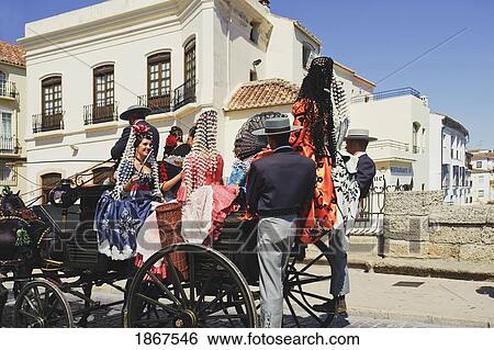 Stock Photograph - Horse And Carriage In Fair And Festival Of Pedro Romero, Ronda, Spain. Fotosearch