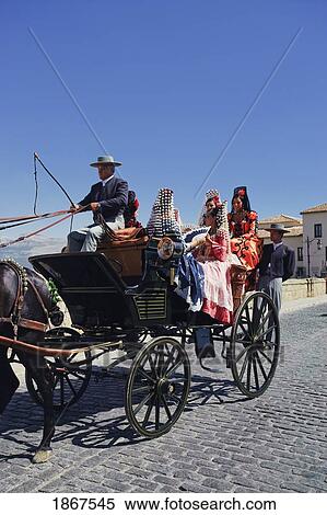 Stock Photography - Horse And Carriage In Fair And Festival Of Pedro Romero, Ronda, Spain. Fotosearch