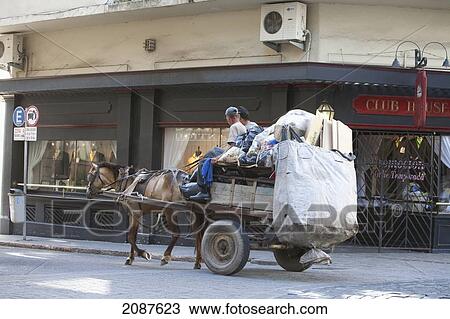 Stock Image - Horse Cart With Garbage Disposal, Montevideo, Uruguay. Fotosearch
