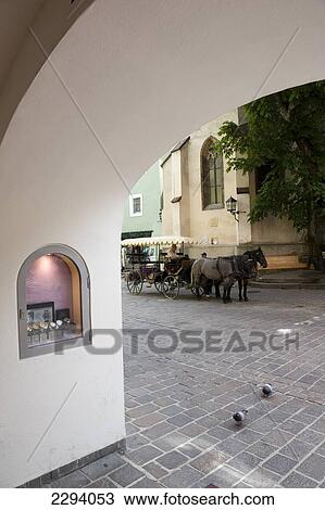 Stock Image - Horse drawn carriage ride. Kitzbuehel. Tyrol. Austria.. Fotosearch