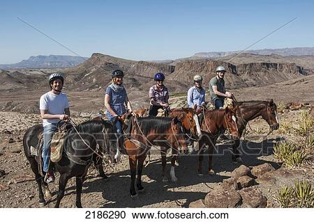 Stock Image - Horseback Riding In Big Bend Ranch State Park, Texas, Usa. Fotosearch
