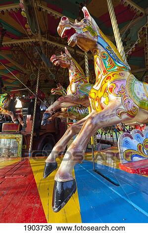 Horses On A Colorful Carousel; Beamish, Durham, England View Large Photo Image Stock Photo - Horses On A Colorful Carousel; Beamish, Durham, England. Fotosearch