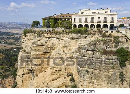 Stock Image - Hotel On Scenic Clifftop; Andalusia, Spain. Fotosearch