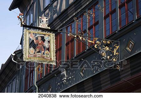 Stock Photo - Hotel Zum Riesen Sign, Miltenberg, Bavaria, Germany. Fotosearch