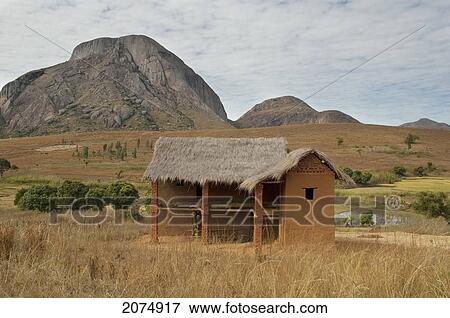 Stock Photo - House Along The Road Between Ranohira & Ambalavao, Fianarantsoa Province, Madagascar. Fotosearch