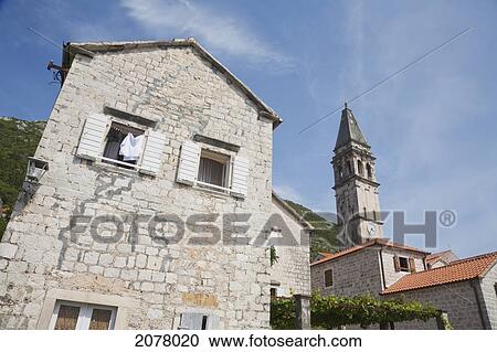 Stock Image - House And St. Nicholas Church, Perast, Monte. Fotosearch