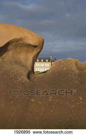 House Behind Rock Formation, Cote De Granit Rose, Ploumanach, Brittany, France View Large Photo Image Stock Photography - House Behind Rock Formation, Cote De Granit Rose, Ploumanach, Brittany, France. Fotosearch