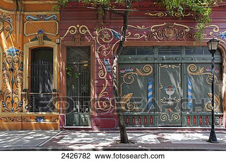 Stock Image - House facade decorated with filete; Buenos Aires, Argentina. Fotosearch