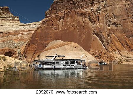 Houseboat Moored On Lake Powell; Page Arizona Usa View Large Photo Image Stock Image - Houseboat Moored On Lake Powell; Page Arizona Usa. Fotosearch