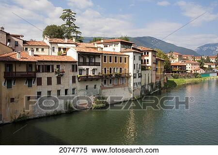Stock Photography - Houses Along The Brenta River, Bassano, Italy. Fotosearch