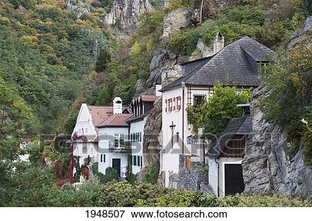 Houses along the Danube River, Duernstein in Wachau, Lower Austria, Austria View Large Photo Image Stock Photo - Houses along the Danube River, Duernstein in Wachau, Lower Austria, Austria. Fotosearch