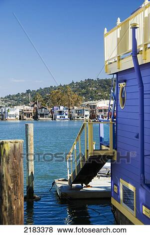 Houses Along The Water With A Blue House In The Foreground; Sausalito California United States Of America View Large Photo Image Stock Photo - Houses Along The Water With A Blue House In The Foreground; Sausalito California United States Of America. Fotosearch