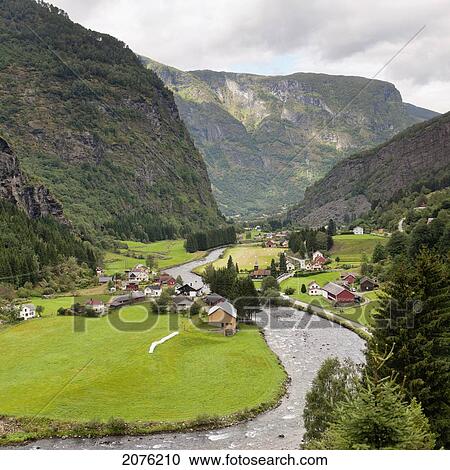 Houses In A Valley Along A Waterway; Undredal Sognefjord Norway View Large Photo Image Stock Image - Houses In A Valley Along A Waterway; Undredal Sognefjord Norway. Fotosearch
