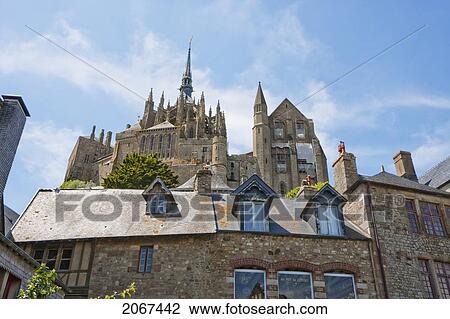 Houses In The Fortified Village And Abbey Of Mont-Saint-Michel, France View Large Photo Image Stock Image - Houses In The Fortified Village And Abbey Of Mont-Saint-Michel, France. Fotosearch