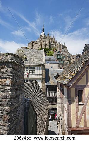 Stock Photography - Houses In The Fortified Village And Abbey Of Mont-Saint-Michel, France. Fotosearch