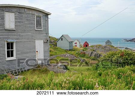 Stock Image - Houses In The Town Of Keels, Newfoundland. Fotosearch