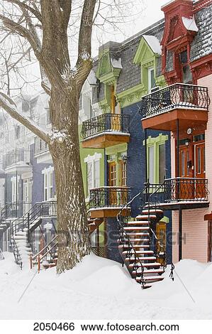 Houses In Winter, Montreal, Quebec View Large Photo Image Stock Photograph - Houses In Winter, Montreal, Quebec. Fotosearch