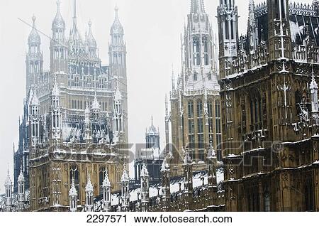 Stock Image - Houses Of Parliament In The Snow, London, Uk. Fotosearch