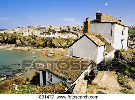 Stock Photo - Houses On Cliff In Port Isaac. Fotosearch