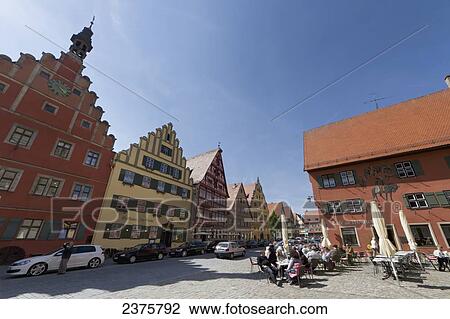 Stock Image - Houses on the Marktplatz (market place), Dinkelsb. Fotosearch