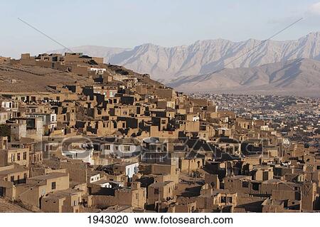 Stock Image - Houses On The Tapa Maranjan Ridge In Kabul,, Afghanistan. Fotosearch