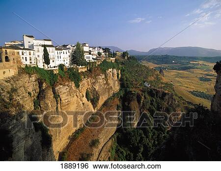 Houses Overlooking Ronda Gorge, Elevated View View Large Photo Image Stock Photograph - Houses Overlooking Ronda Gorge, Elevated View. Fotosearch