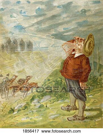 Stock Photo - How Baron Munchausen Obtained The Blower Illustration By Alphonse Adolf Bichard From The Book The Adventures Of Baron Munchausen Published C1886. Fotosearch