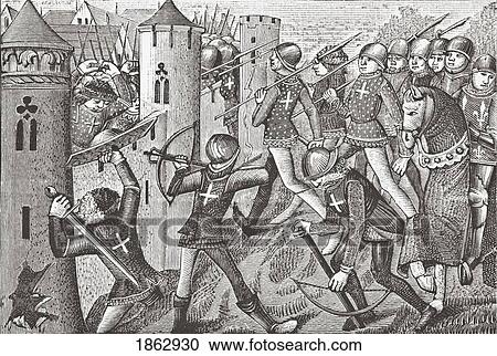 Stock Image - How Gergeau Was Taken. After A Miniature From The 15Th Century Manuscript Vigiles Du Roi Charles Vii. From Science And Literature In The Middle Ages By Paul Lacroix Published London 1878. Fotosearch