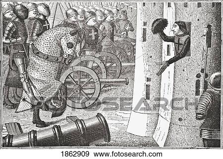 Stock Photo - How Jean Duc D'alan? on Took The Said Town Of Alan? on. After A Miniature From The 15Th Century Manuscript Vigiles De Charles Vii. From Science And Literature In The Middle Ages By Paul Lacroix Published London 1878. Fotosearch