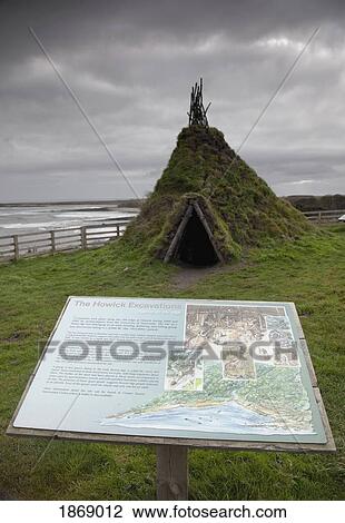 Stock Image - Howick, Northumberland, England; A Grass-Covered Shelter Shaped Like A Teepee. Fotosearch