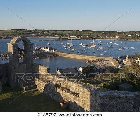 Hugh Town Viewed From The Ramparts At The Star Castle Hotel, St Mary's, Isles Of Scilly, Cornwall, Uk, Europe View Large Photo Image Stock Photo - Hugh Town Viewed From The Ramparts At The Star Castle Hotel, St Mary's, Isles Of Scilly, Cornwall, Uk, Europe. Fotosearch