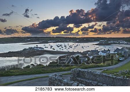 Stock Image - Hugh Town Viewed From The Star Castle Hotel, St Mary's, Isles Of Scilly, Cornwall, Uk, Europe. Fotosearch
