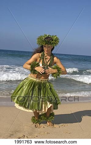 Hula Dancer In Ti-Leaf Skirt, Haku, Lei, In A Dancing Pose On The Beach View Large Photo Image Stock Image - Hula Dancer In Ti-Leaf Skirt, Haku, Lei, In A Dancing Pose On The Beach. Fotosearch