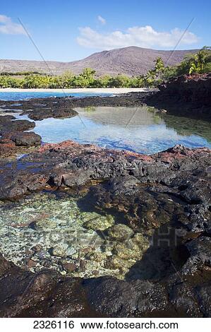 Stock Photograph - Hulopoe Beach with tide pools; Lanai, Hawaii, United States of America. Fotosearch