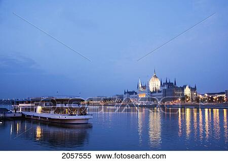 Hungary, Budapest, View Along The River Danube At Night With The Parliament Building View Large Photo Image Stock Photography - Hungary, Budapest, View Along The River Danube At Night With The Parliament Building. Fotosearch