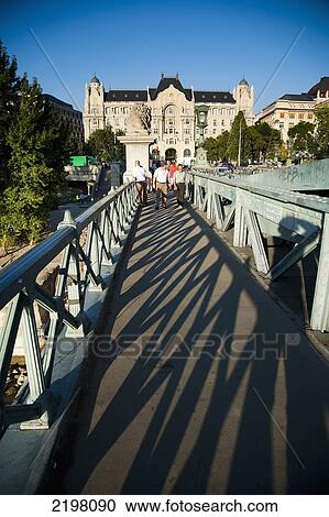 Hungary, Tourists crossing Szechenyi Chain Bridge over Danube river; Budapest View Large Photo Image Stock Image - Hungary, Tourists crossing Szechenyi Chain Bridge over Danube river; Budapest. Fotosearch
