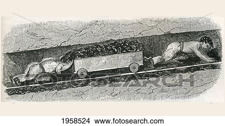 Picture - Hurriers In A Lancashire Coal Pit. A Hurrier, Also Called A Coal Drawer Or Coal Thruster, Was A Child Or Woman Employed By A Collier To Transport The Mined Coal In The 19Th Century. From Cyclopaedia Of Useful Arts And Manufactures By Charles Tomlinson.. Fotosearch
