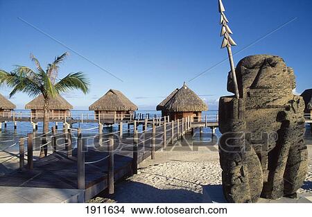 Huts In The Sea. Moorea Pearl Beach, Moorea. French Polynesia. View Large Photo Image Picture - Huts In The Sea. Moorea Pearl Beach, Moorea. French Polynesia.. Fotosearch