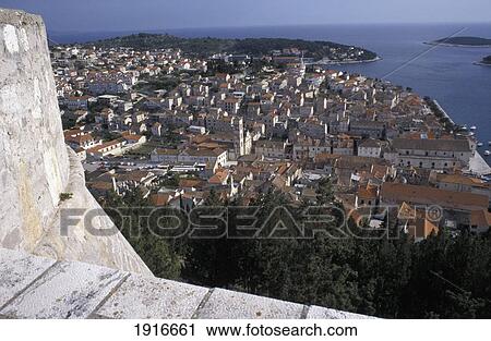 Hvar Harbour From Venetian Fortress View Large Photo Image Stock Image - Hvar Harbour From Venetian Fortress. Fotosearch