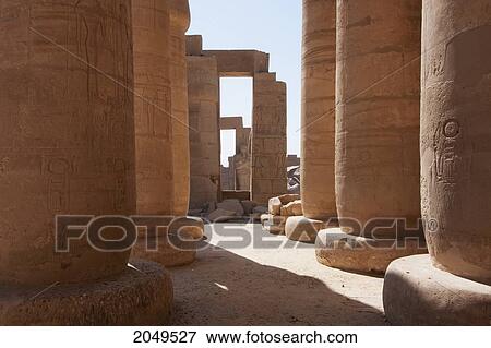 Stock Photo - Hypostyle Hall, Its Roof Supported By 48 Elegant Papyrus Columns At The Temple Of Ramses Ii At The Ramesseum, Western Thebes, Qina, Egypt. Fotosearch