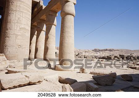 Hypostyle Hall, Its Roof Supported By 48 Elegant Papyrus Columns At The Temple Of Ramses Ii At The Ramesseum, Western Thebes, Qina, Egypt View Large Photo Image Stock Photo - Hypostyle Hall, Its Roof Supported By 48 Elegant Papyrus Columns At The Temple Of Ramses Ii At The Ramesseum, Western Thebes, Qina, Egypt. Fotosearch