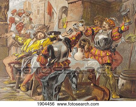 Stock Photograph - Iago Speakes In Othello, Act Ii, Scene Ii, By William Shakespeare. Let Me The Canakin Clink. Drawn By Sir John Gilbert. From The Illustrated Library Shakspeare, Published London 1890.. Fotosearch
