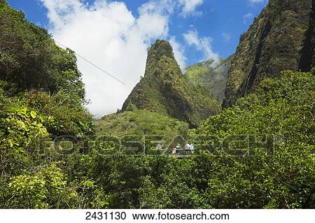 Stock Image - Iao Needle at Iao Valley State Park; Maui, Hawaii, United States of America. Fotosearch