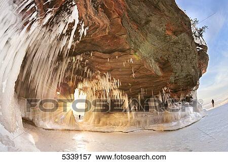 Stock Photo - Ice caves on Lake Superior, near Bayfield; Michigan, United States of America. Fotosearch