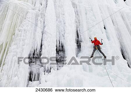 Stock Photograph - Ice climbing, Lake Willoughby; Vermont, United States of America. Fotosearch