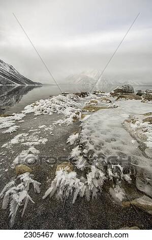Stock Photo - Ice Crystals Forming Along The Shoreline Of Kathleen Lake In Kluane National Park; Haines Junction Yukon Canada. Fotosearch
