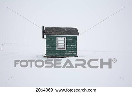 Stock Photo - Ice Fishing Hut, Ile De Perrot, Montreal, Quebec. Fotosearch