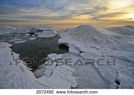 Stock Image - Icy Lake, Lake Michigan, Wisconsin. Fotosearch